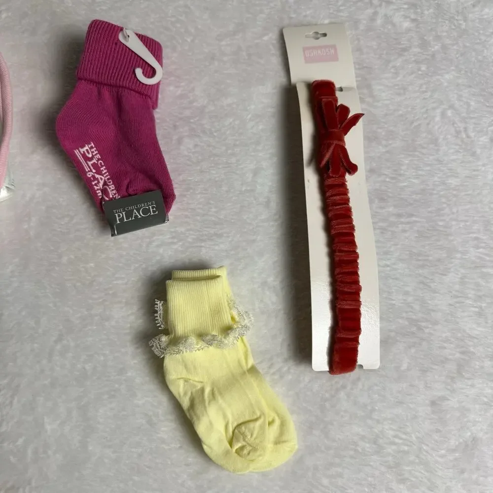 Baby Girl Lot Accessories Headband Bib Socks OshKosh Children’s Place New Vtg